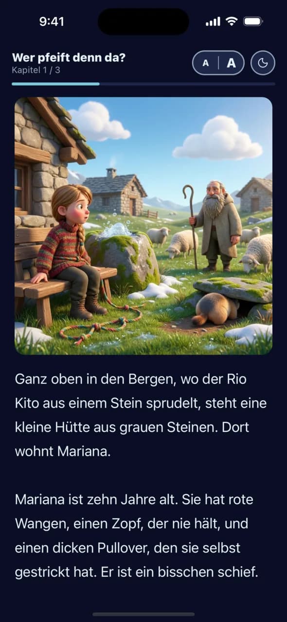 Der Lesemodus der App mit Bild und großer Schrift